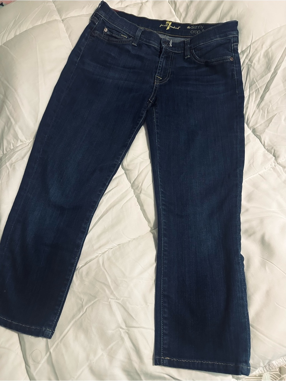 7 For All Mankind Dark Blue Cropped Skinny Jeans